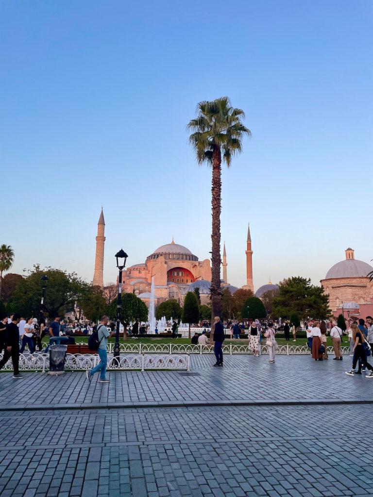 The Hagia Sophia Mosque at sunset. 