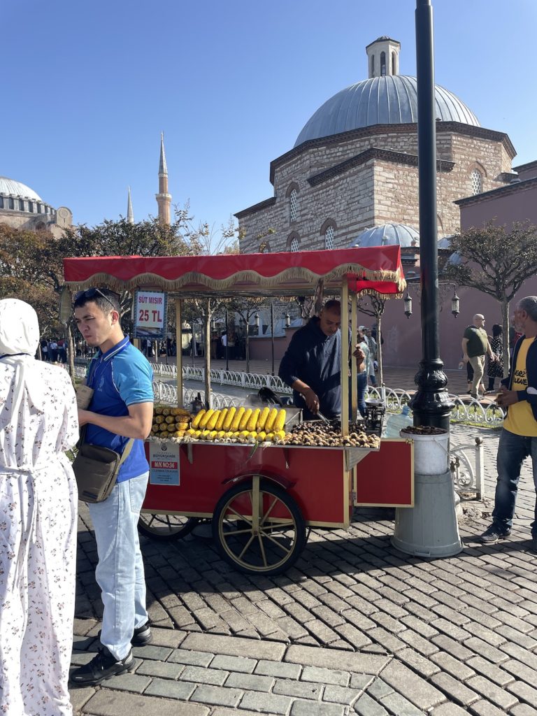 A man selling sweetcorn in Istanbul