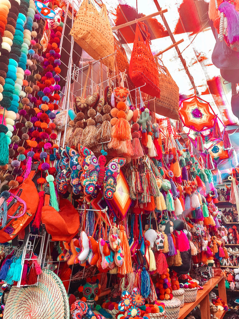 The bright textiles sold in the artisinal market in San Cristobal